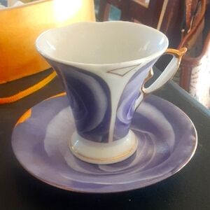 Purple and White Teacup with Saucer(GNA) Fine Porcelain